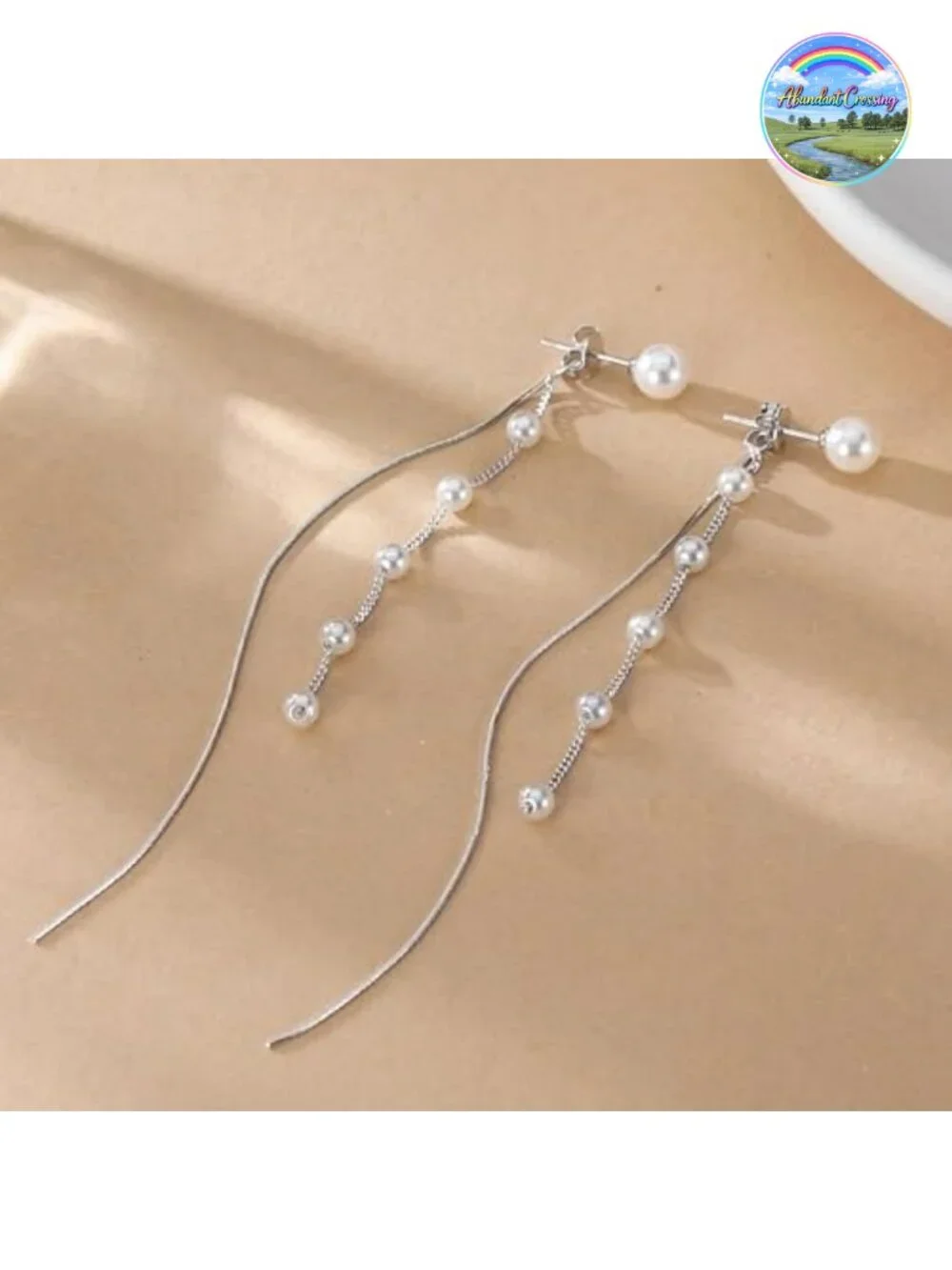 925 Sterling Silver Simulated Pearl Dangle Earrings Chain for Women Teens